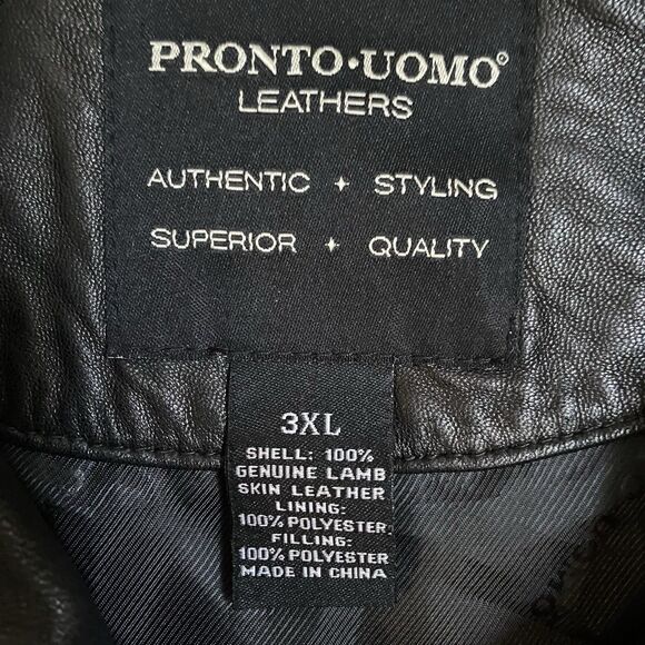 Pronto Uomo Leather Jacket Men 2XL Black Button Up Mid Length Soft Lambskin - Picture 9 of 12